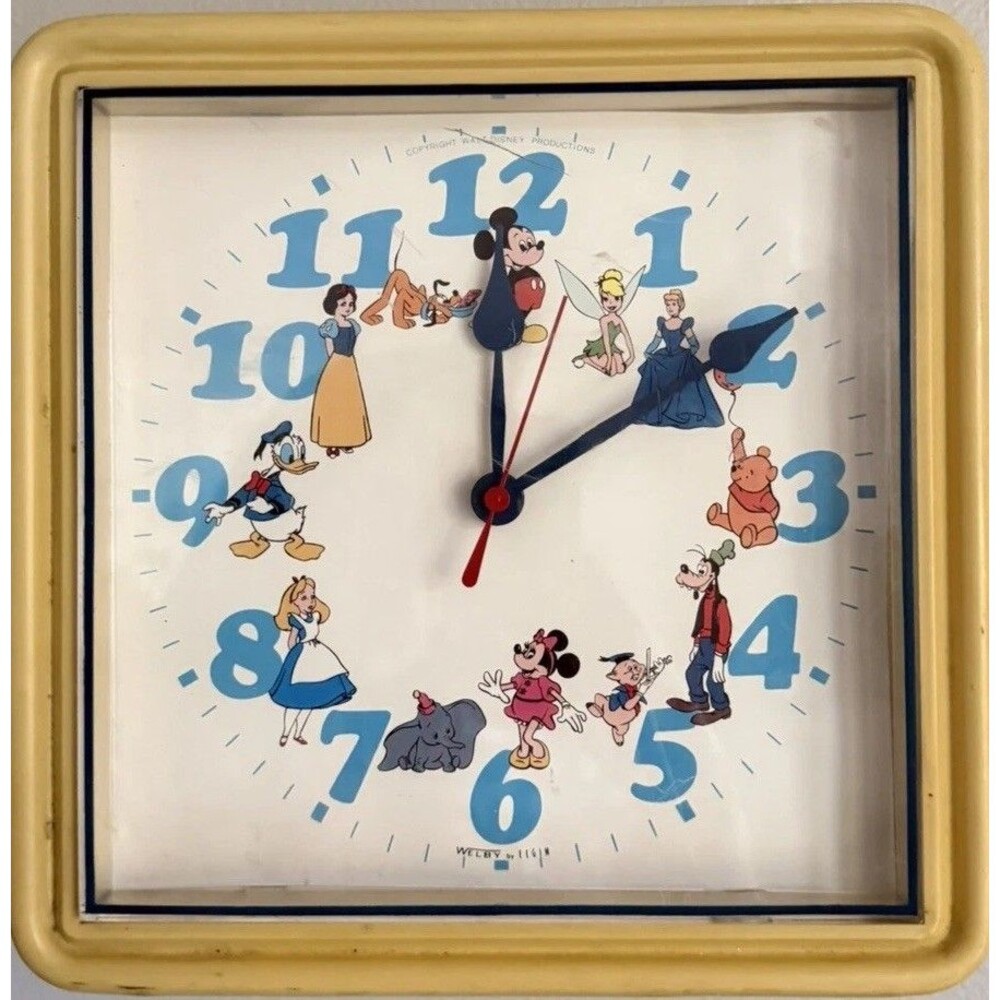Vintage Walt Disney Productions Welby Character Wall Clock Mickey Tinker Bell